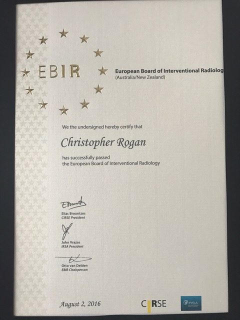 Awarded European Board of Interventional Radiology Certification!