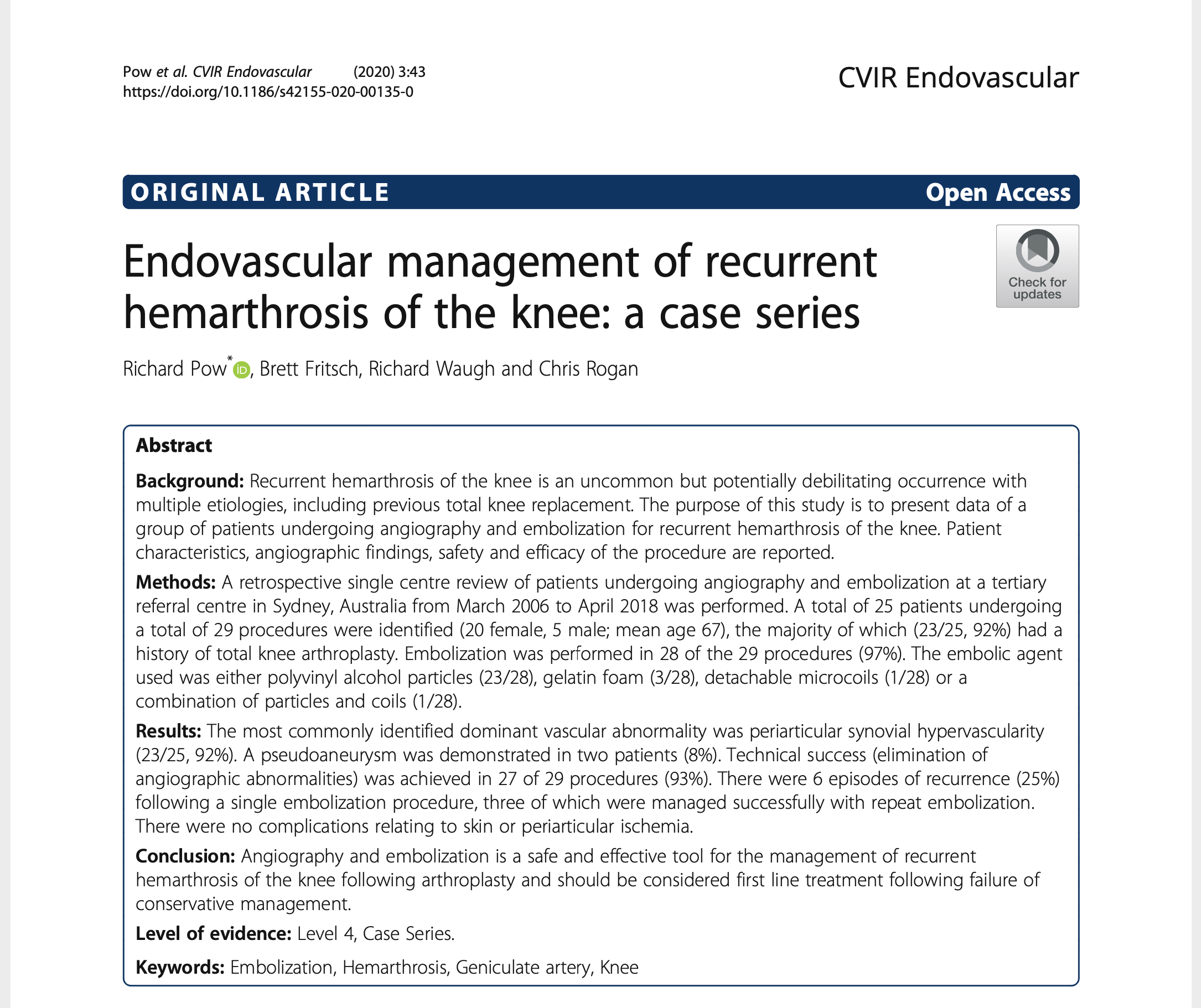 Our new paper has been published on embolisation of the knee